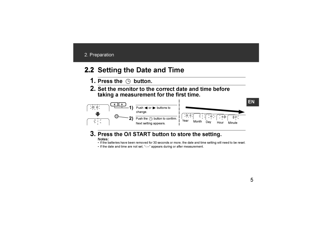 Omron Healthcare HEM-7211-E8, HEM-CR24 Setting the Date and Time, Press the O/I Start button to store the setting 