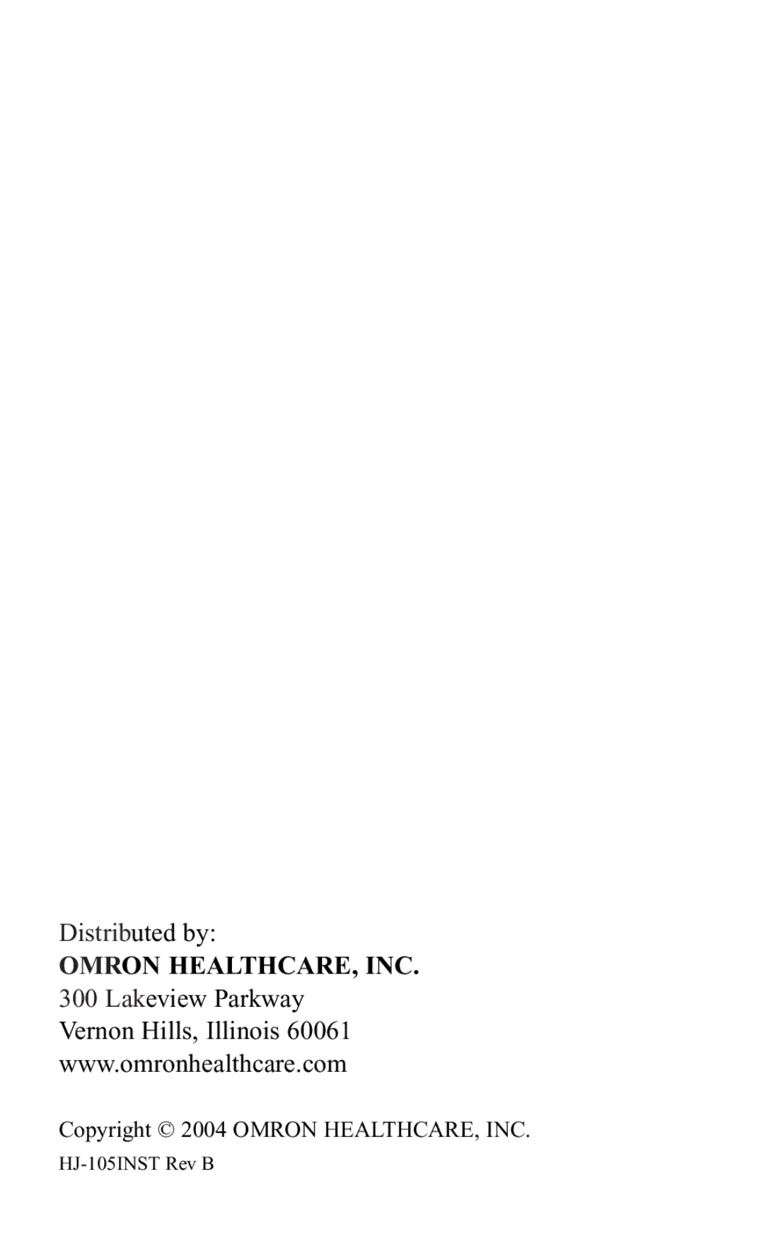 Omron Healthcare HJ-105 manual Omron HEALTHCARE, INC 