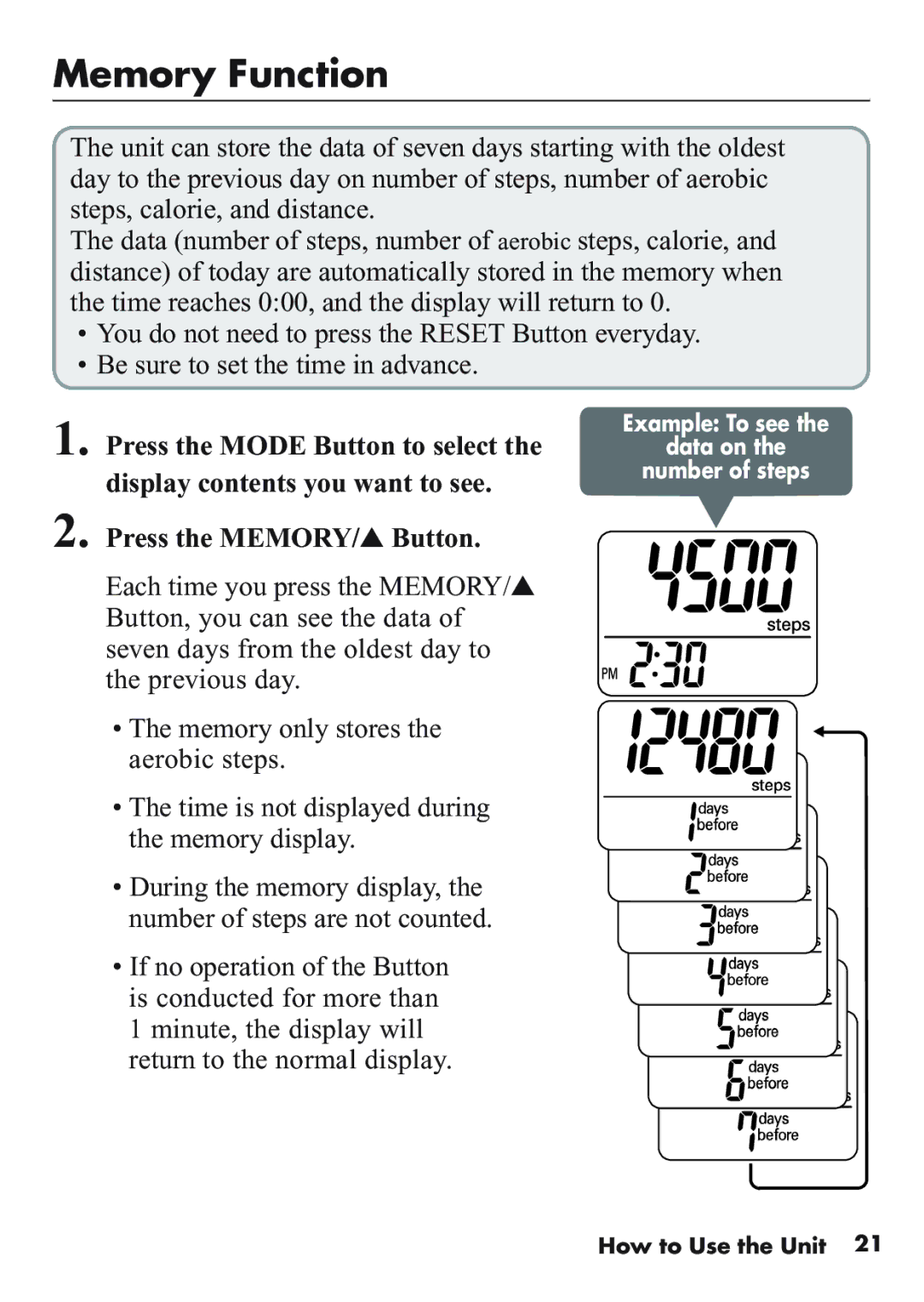 Omron Healthcare HJ-112 manual Memory Function 