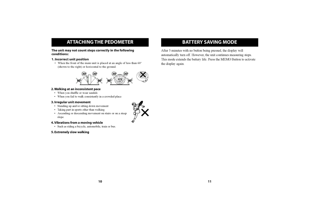 Omron Healthcare HJ-150 instruction manual Battery Saving Mode, Walking at an inconsistent pace, Irregular unit movement 
