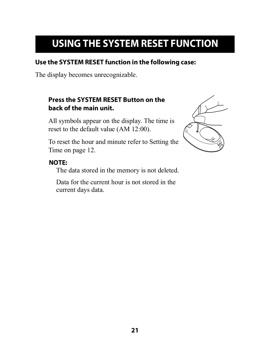 Omron Healthcare HJ-720ITC instruction manual Use the System Reset function in the following case 