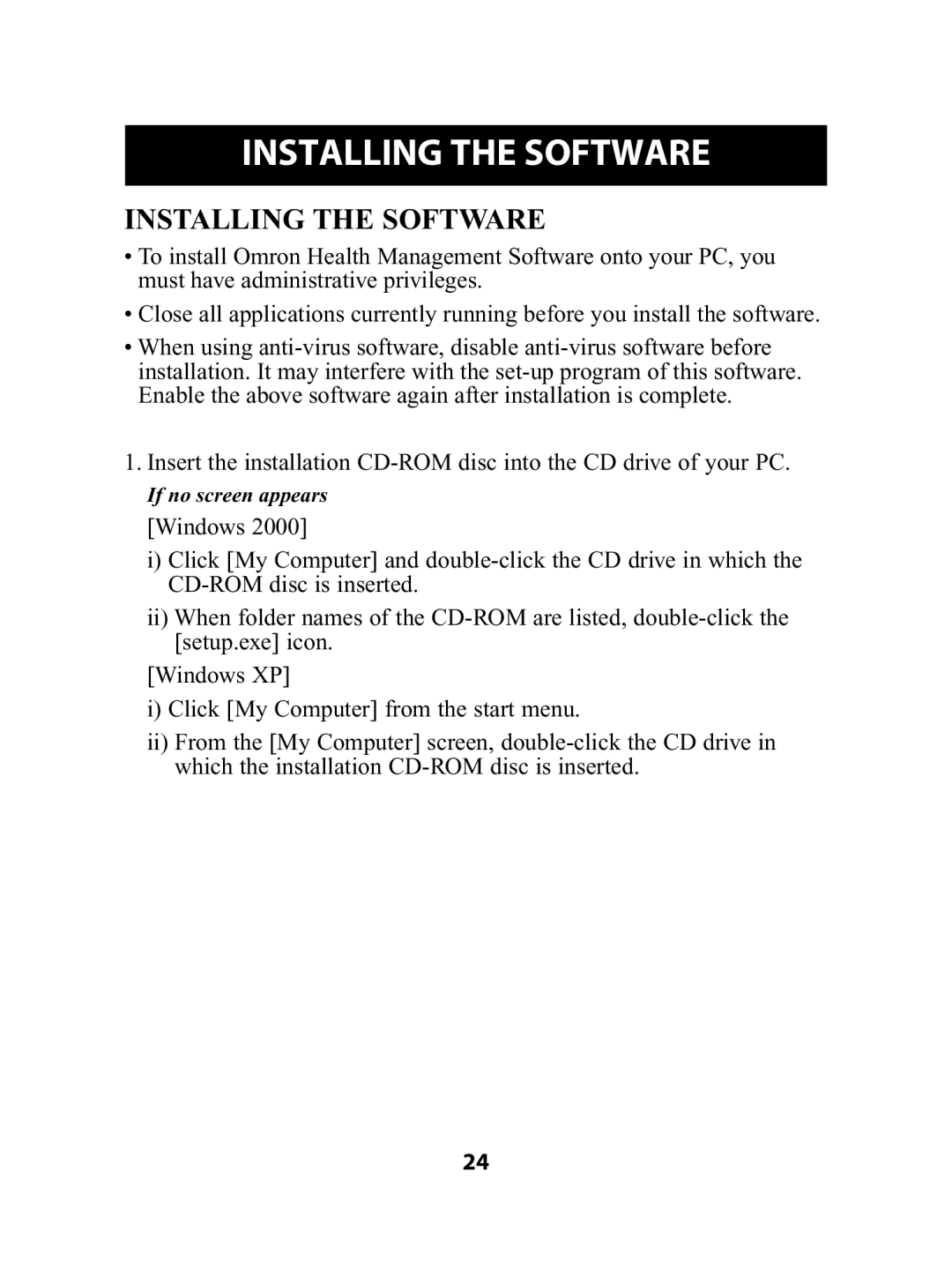 Omron Healthcare HJ-720ITC instruction manual Installing the Software 