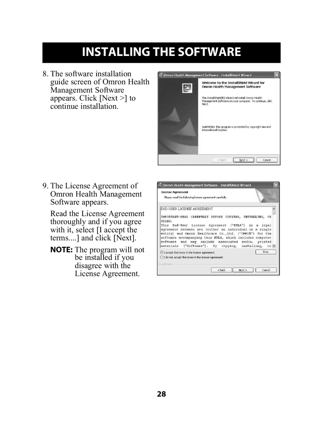 Omron Healthcare HJ-720ITC instruction manual Installing the Software 