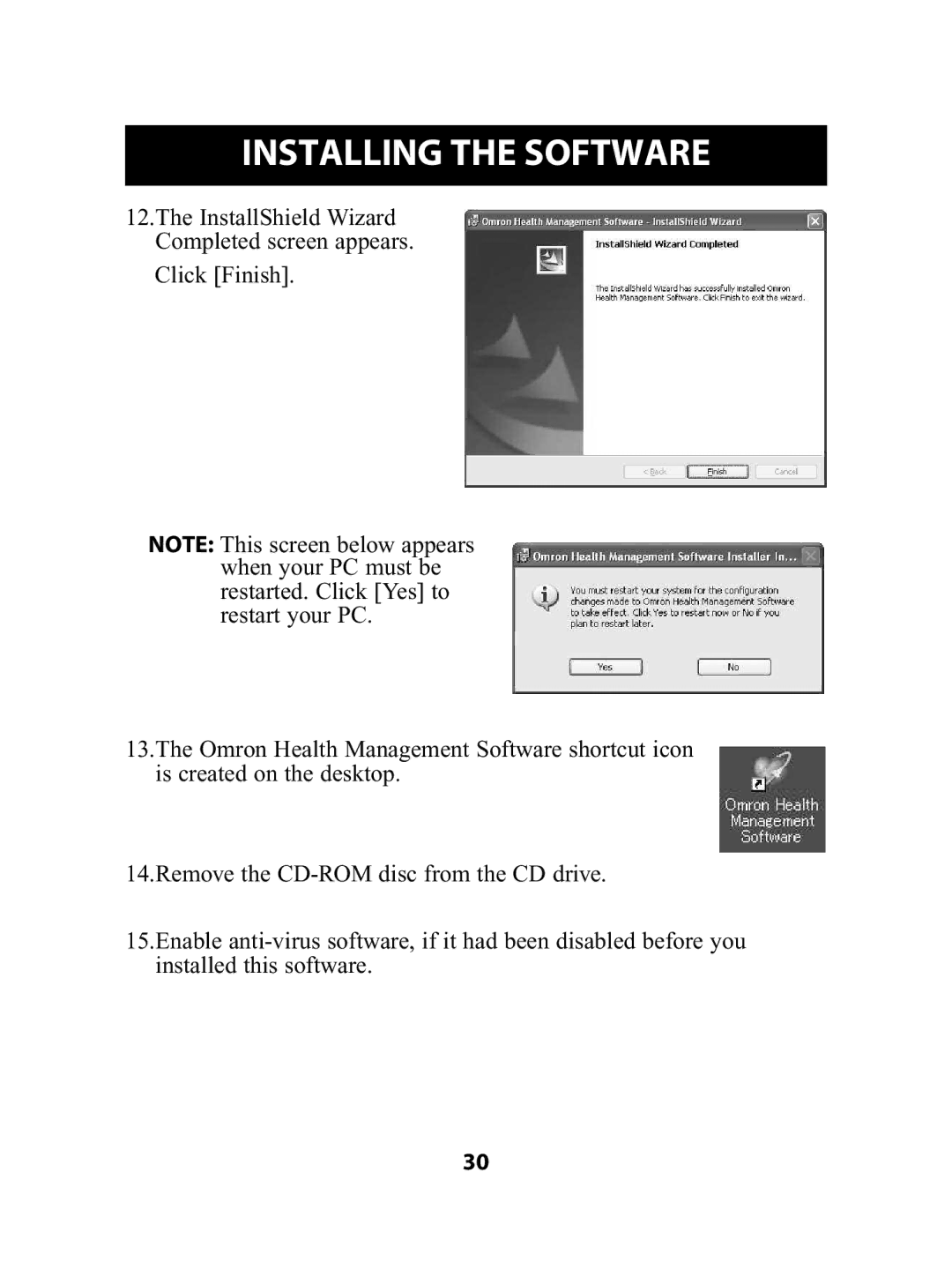 Omron Healthcare HJ-720ITC instruction manual Installing the Software 