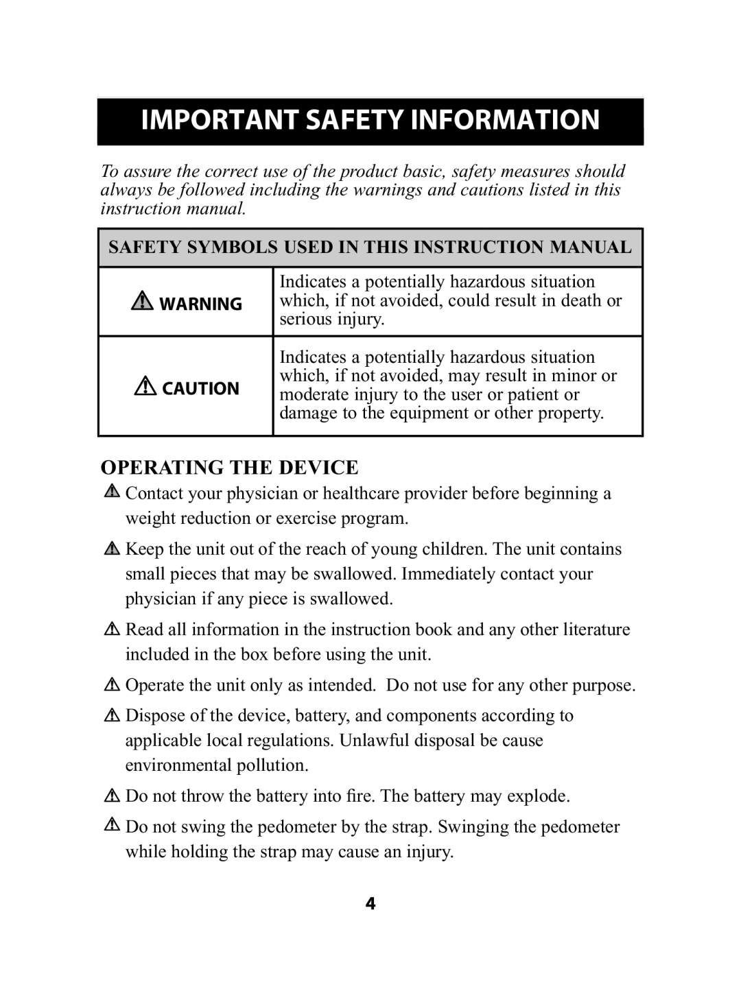 Omron Healthcare HJ-720ITC instruction manual Important Safety Information, Operating the Device 