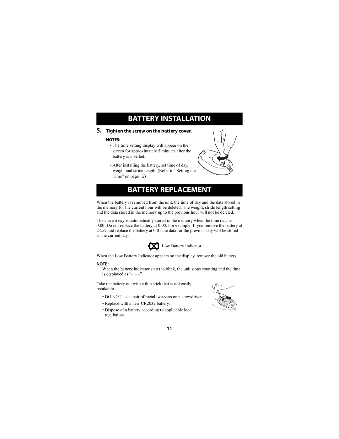 Omron Healthcare HJ-720ITCAN instruction manual Battery Replacement, Tighten the screw on the battery cover 