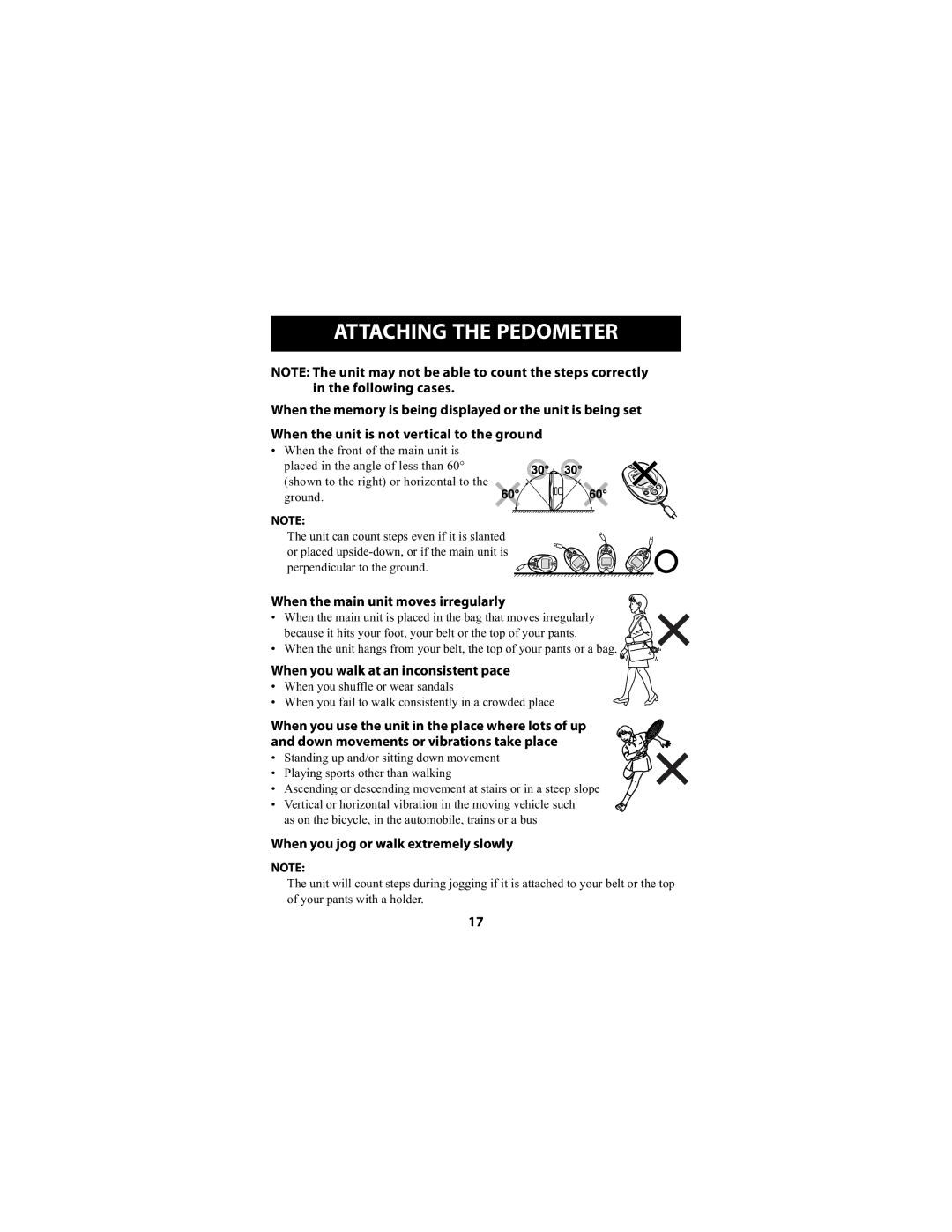 Omron Healthcare HJ-720ITCAN instruction manual When the main unit moves irregularly, When you walk at an inconsistent pace 