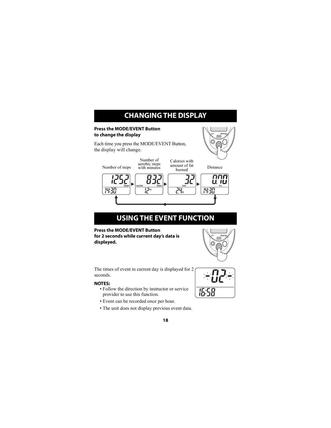 Omron Healthcare HJ-720ITCAN instruction manual Changing the Display, Using the Event Function 