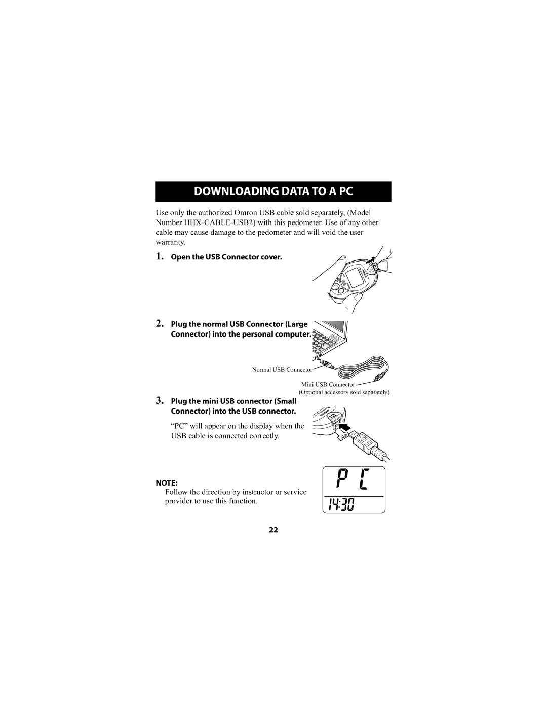 Omron Healthcare HJ-720ITCAN instruction manual Downloading Data to a PC, Open the USB Connector cover 