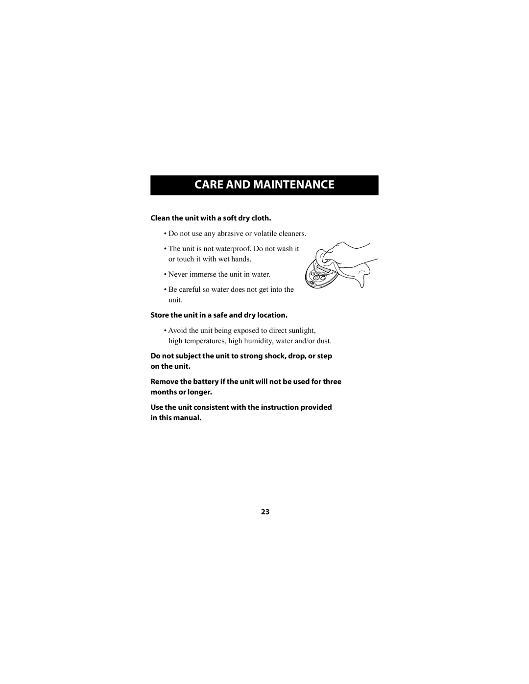 Omron Healthcare HJ-720ITCAN instruction manual Care and Maintenance, Clean the unit with a soft dry cloth 