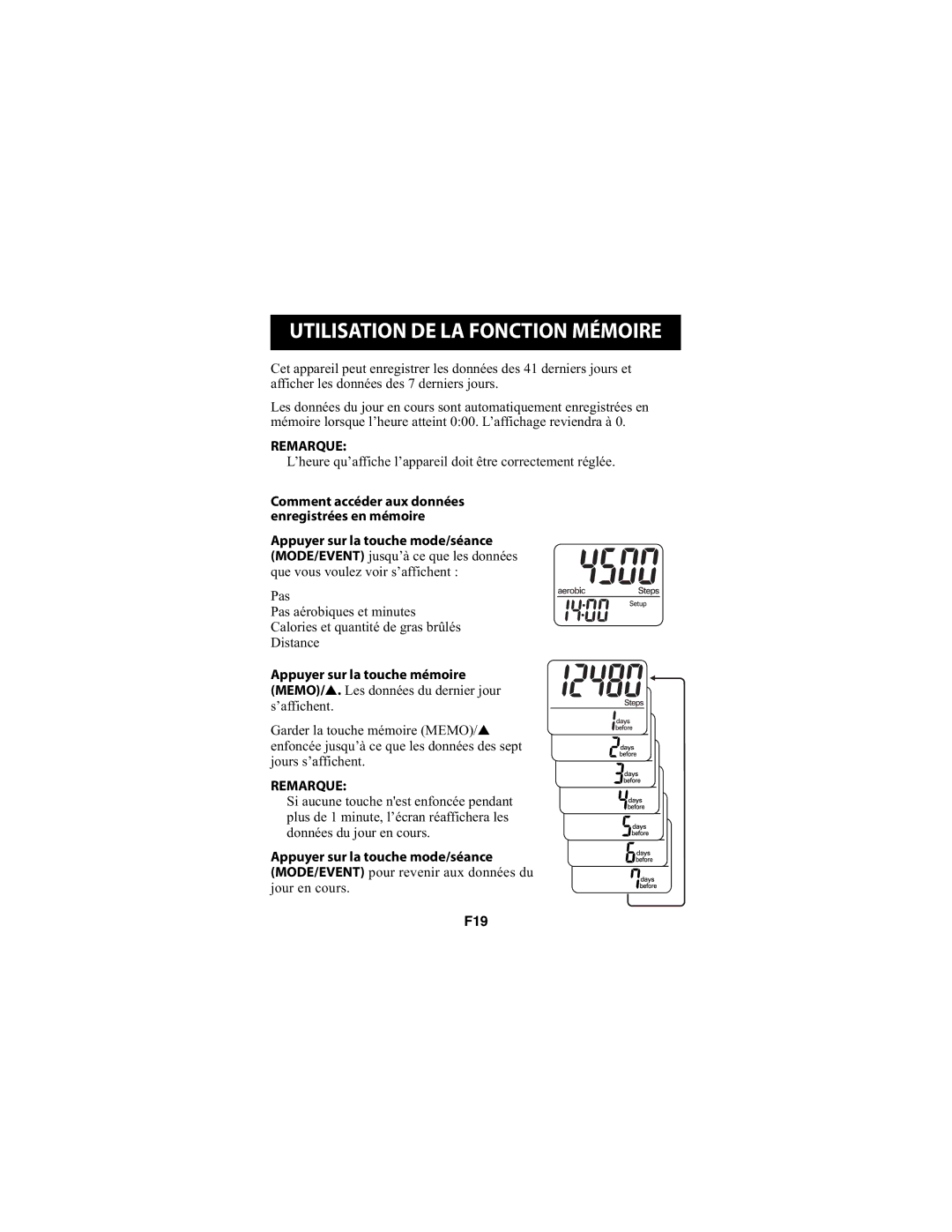 Omron Healthcare HJ-720ITCAN instruction manual Utilisation DE LA Fonction Mémoire 