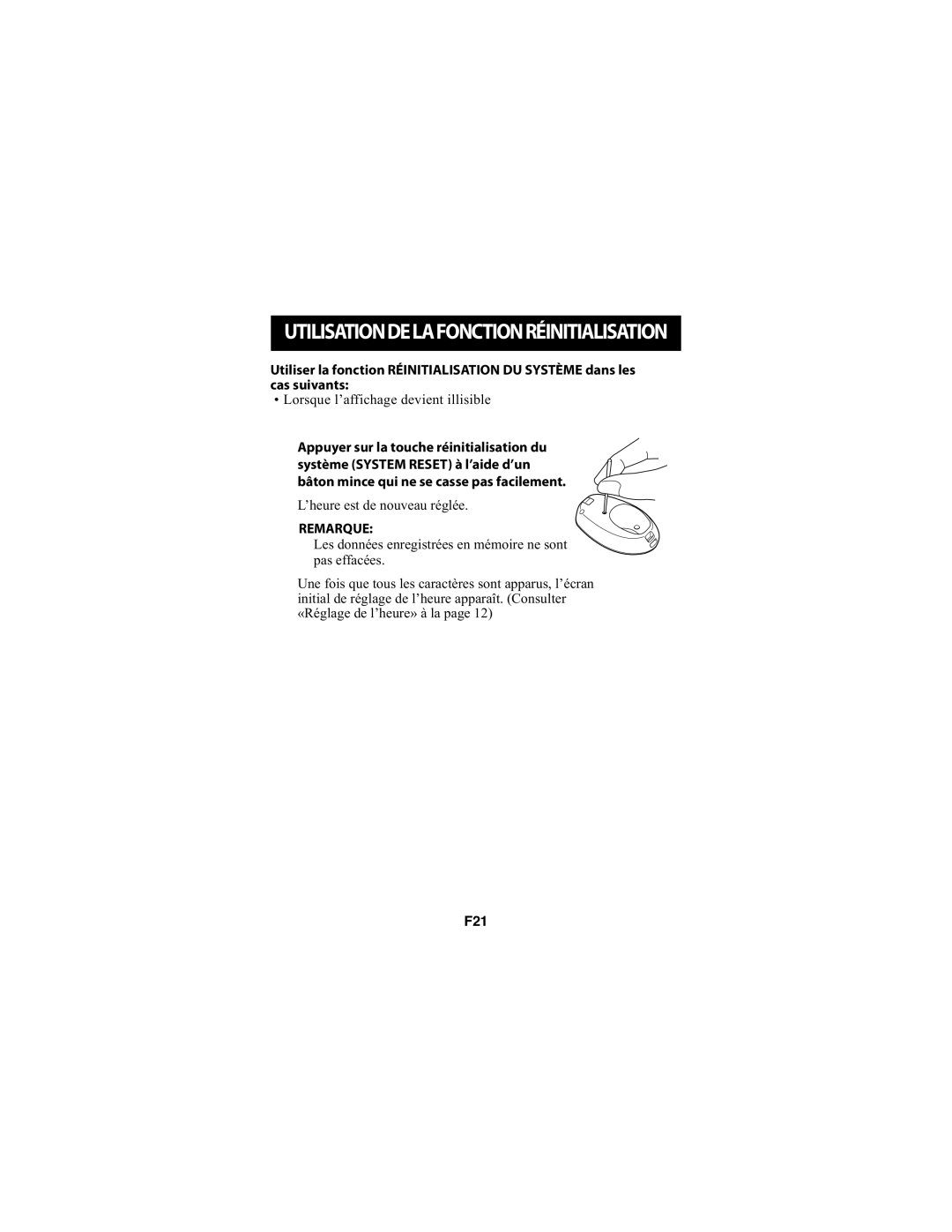 Omron Healthcare HJ-720ITCAN instruction manual Utilisationdelafonctionréinitialisation 