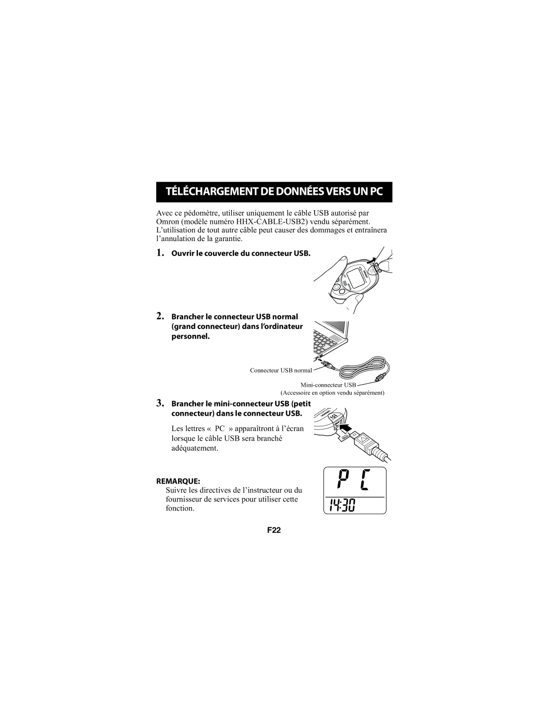 Omron Healthcare HJ-720ITCAN instruction manual Téléchargement DE Données Vers UN PC 