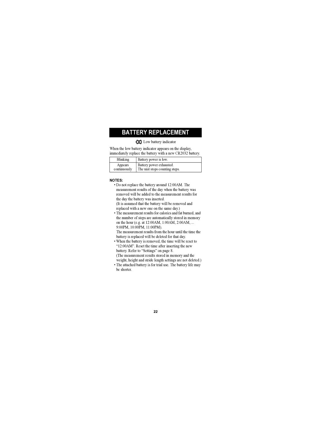 Omron Healthcare HJA-301 instruction manual Battery Replacement, Low battery indicator, 900PM, 1000PM, 1100PM 