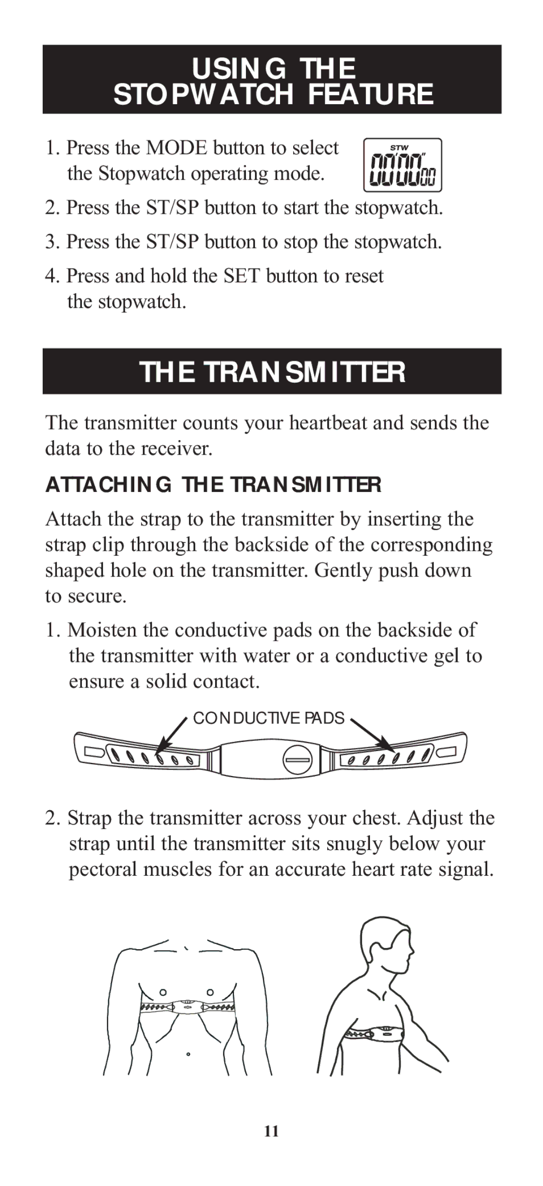 Omron Healthcare HR-100C instruction manual Using Stopwatch Feature, Attaching the Transmitter 