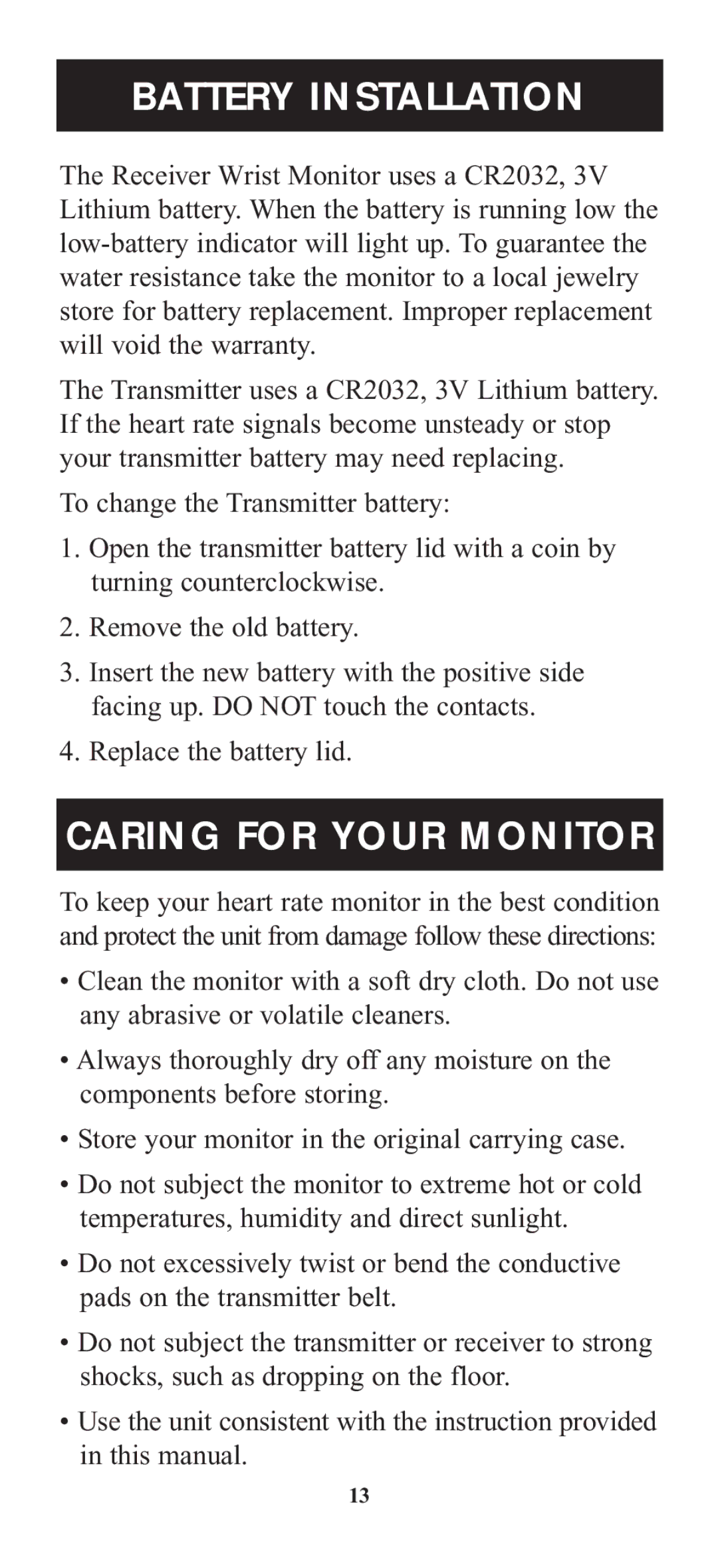 Omron Healthcare HR-100C instruction manual Battery Installation, Caring for Your Monitor 