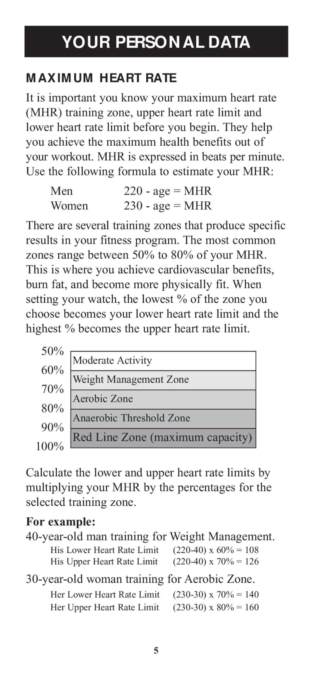 Omron Healthcare HR-100C instruction manual Your Personal Data, Maximum Heart Rate 