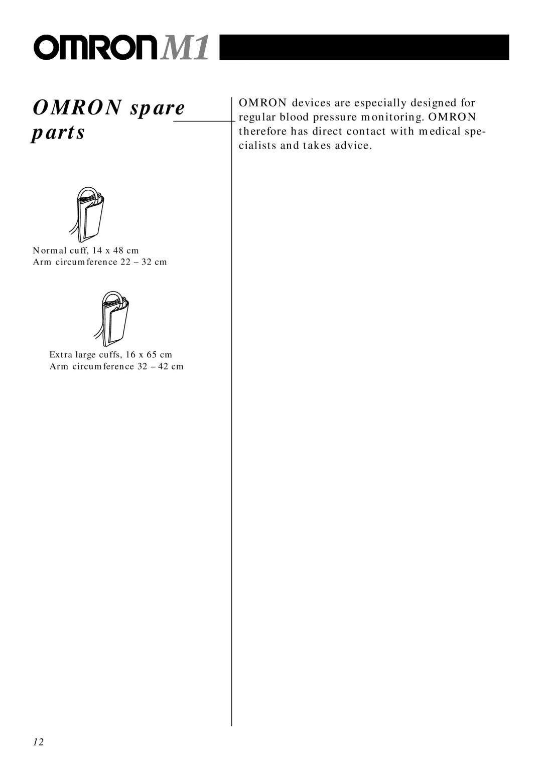 Omron Healthcare M1 instruction manual Omron spare parts 