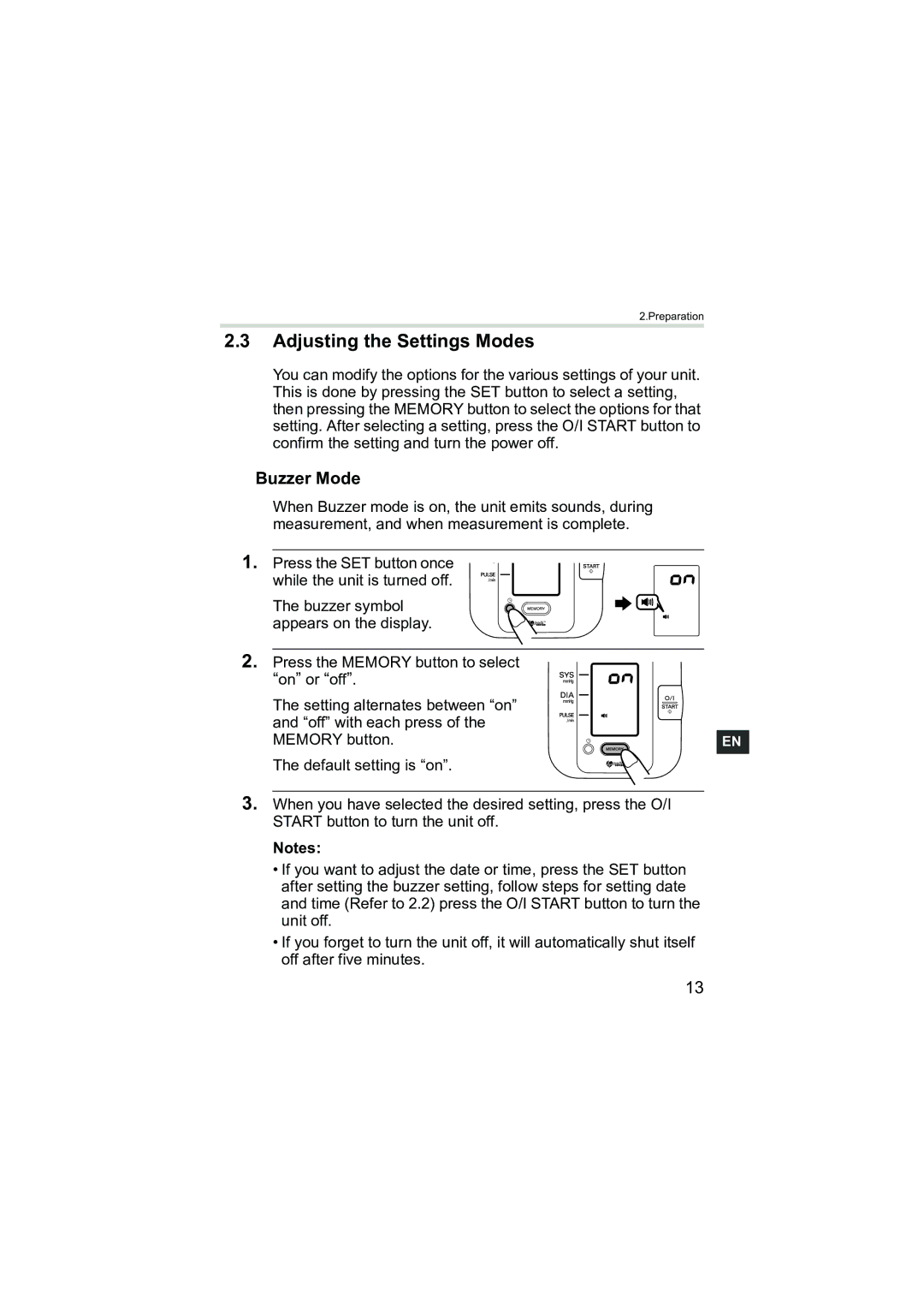 Omron Healthcare M3 instruction manual Adjusting the Settings Modes, Buzzer Mode 