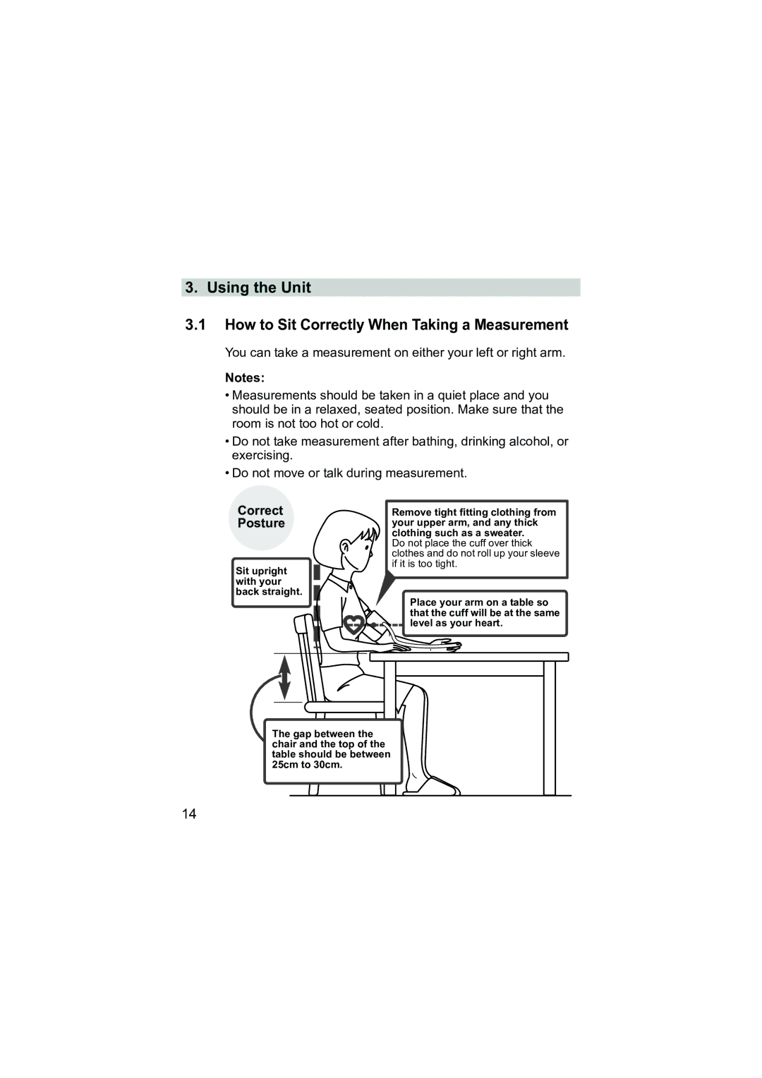 Omron Healthcare M3 instruction manual Correct Posture 