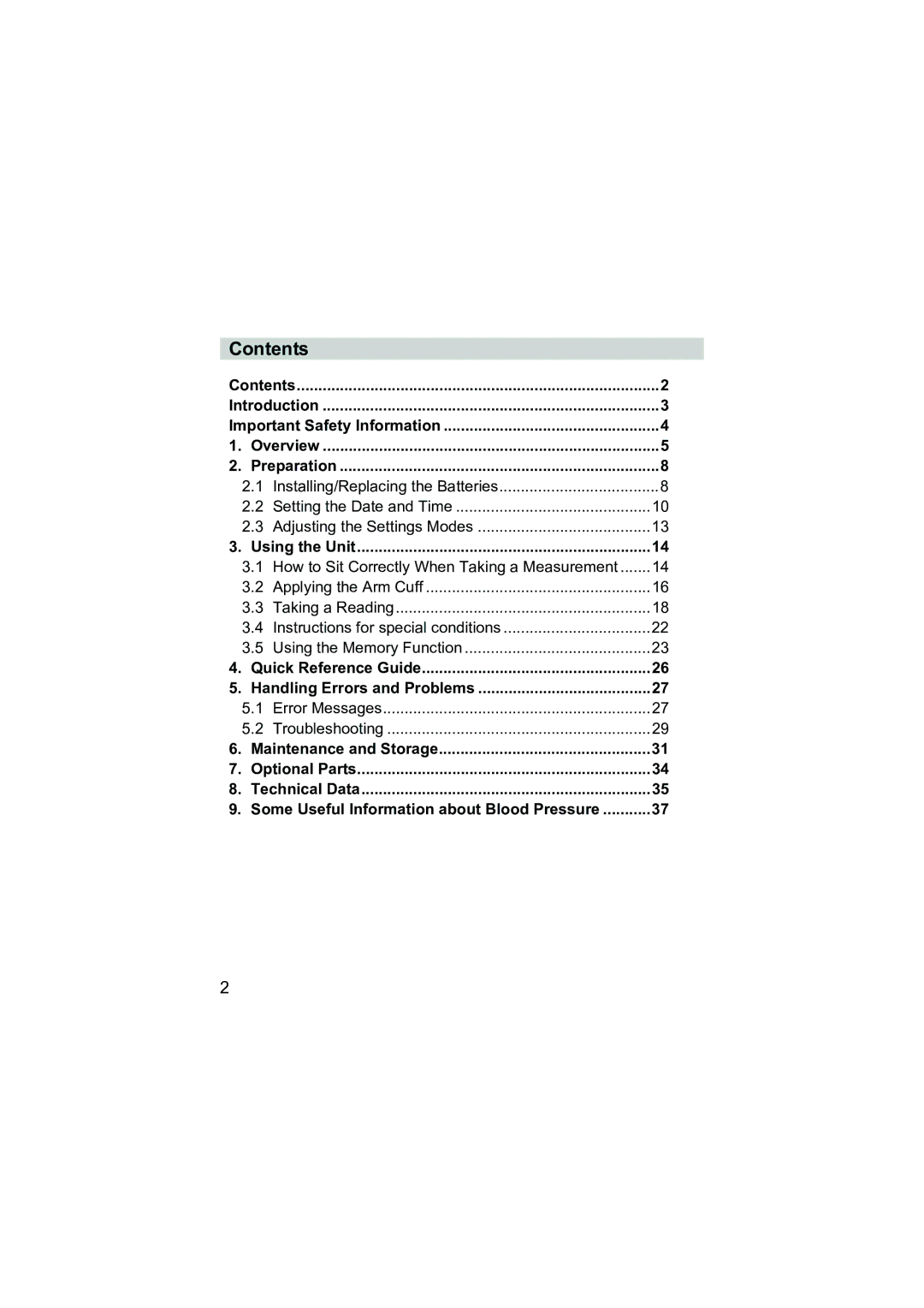 Omron Healthcare M3 instruction manual Contents 