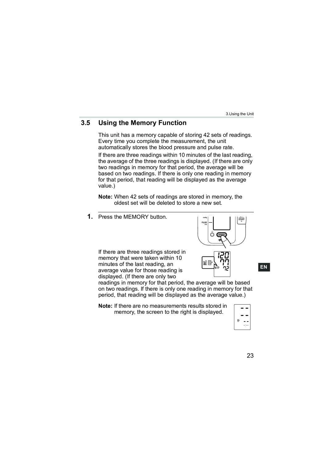 Omron Healthcare M3 instruction manual Using the Memory Function 