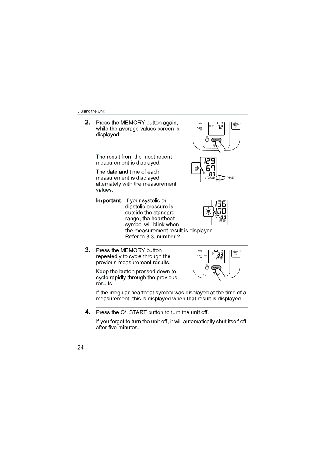 Omron Healthcare M3 instruction manual Using the Unit 