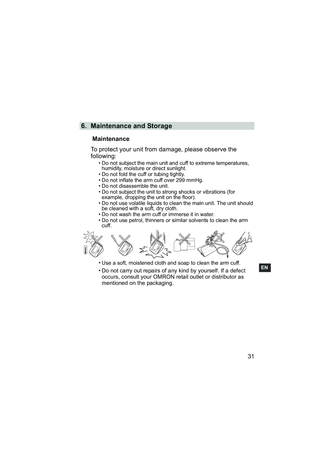 Omron Healthcare M3 instruction manual Maintenance and Storage 