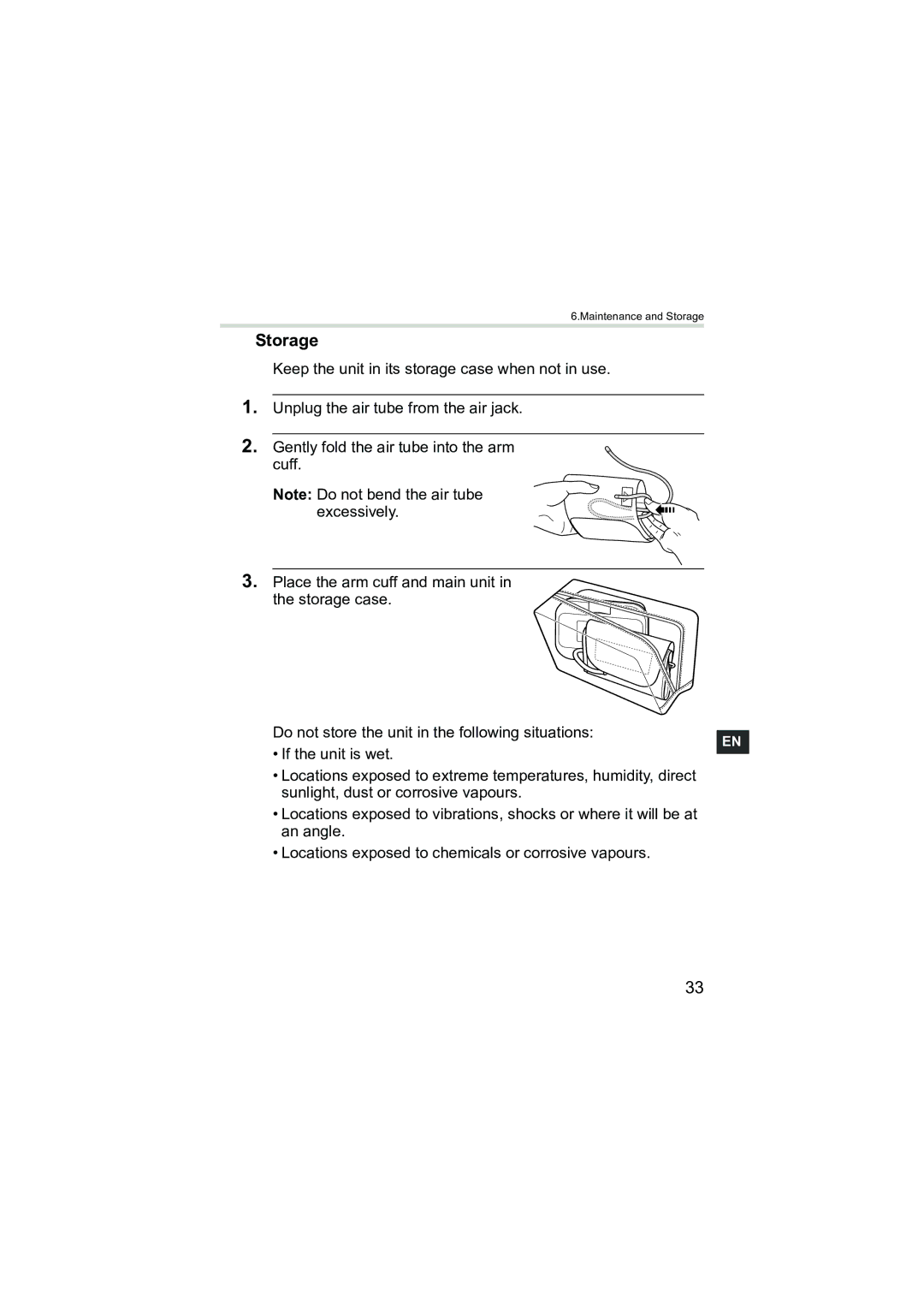 Omron Healthcare M3 instruction manual Storage 