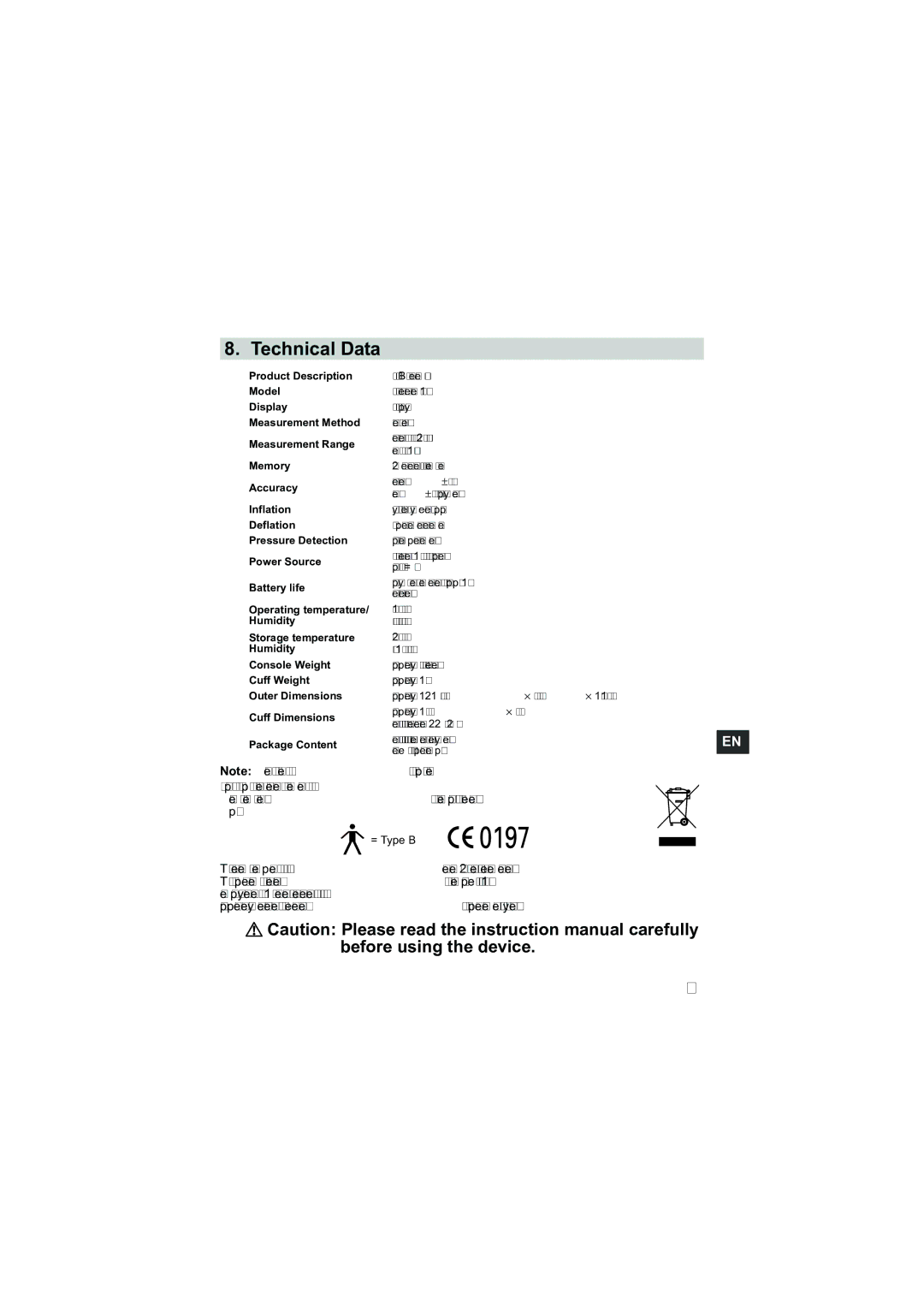 Omron Healthcare M3 instruction manual Technical Data 