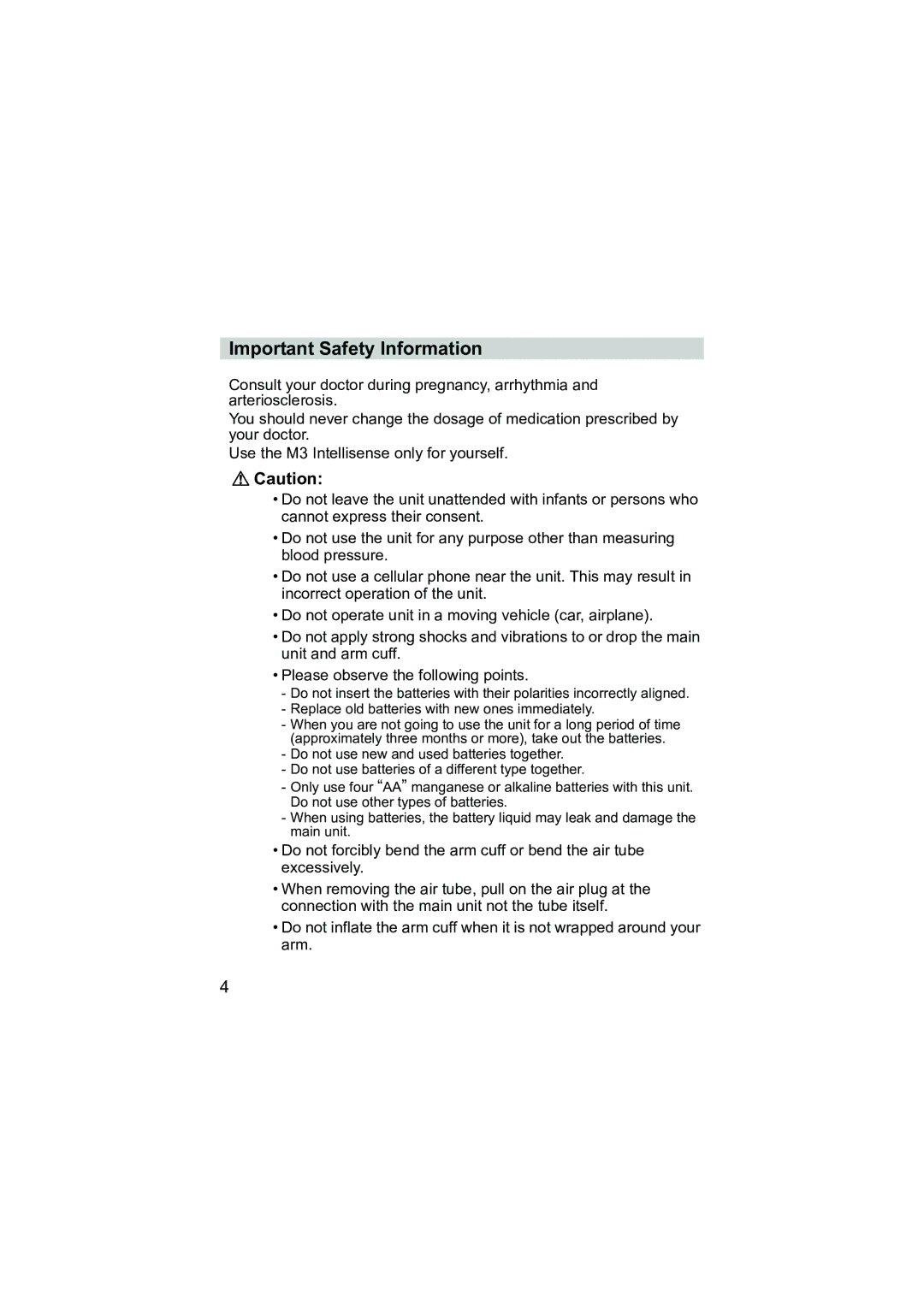 Omron Healthcare M3 instruction manual Important Safety Information 