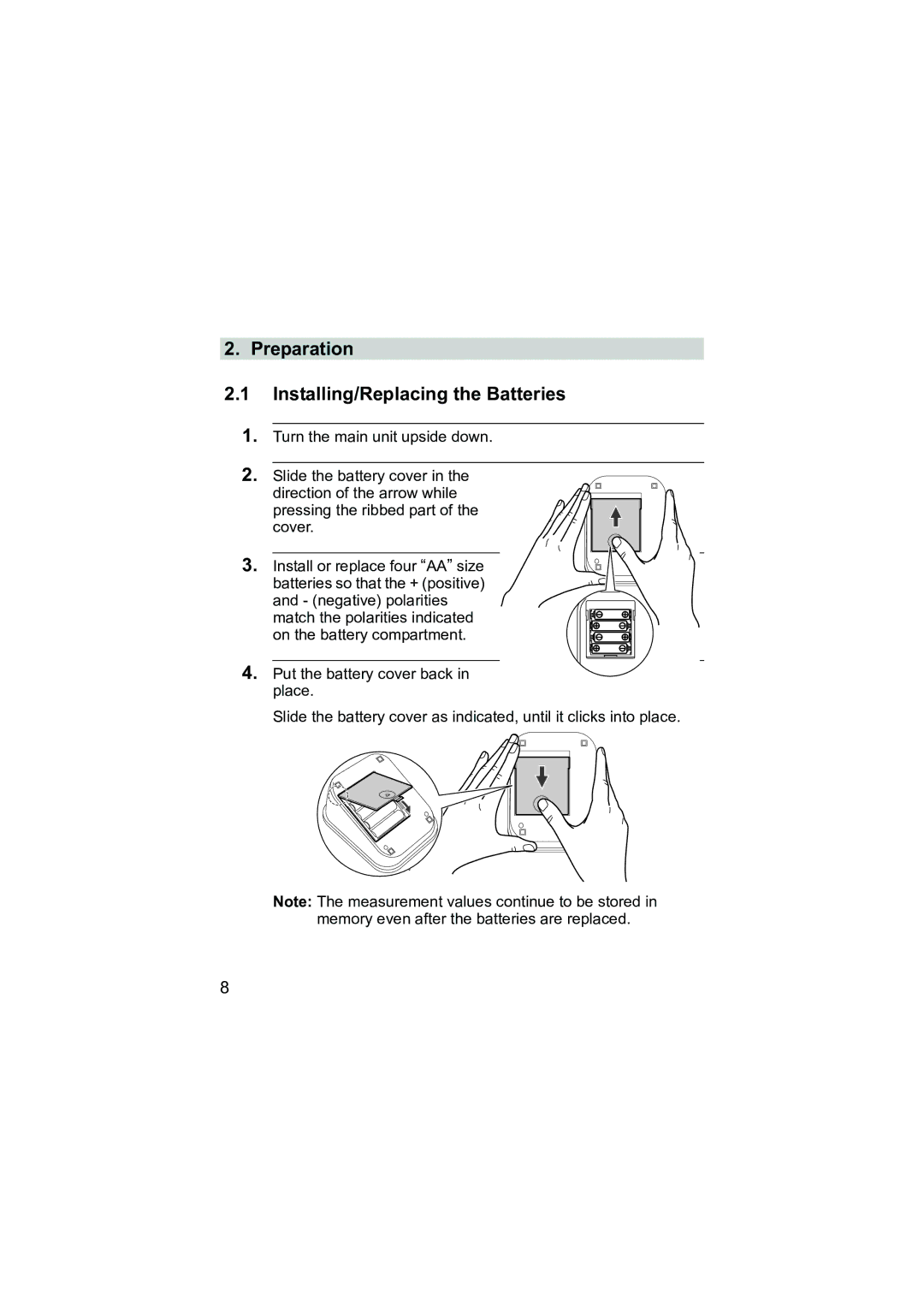 Omron Healthcare M3 instruction manual Preparation Installing/Replacing the Batteries 