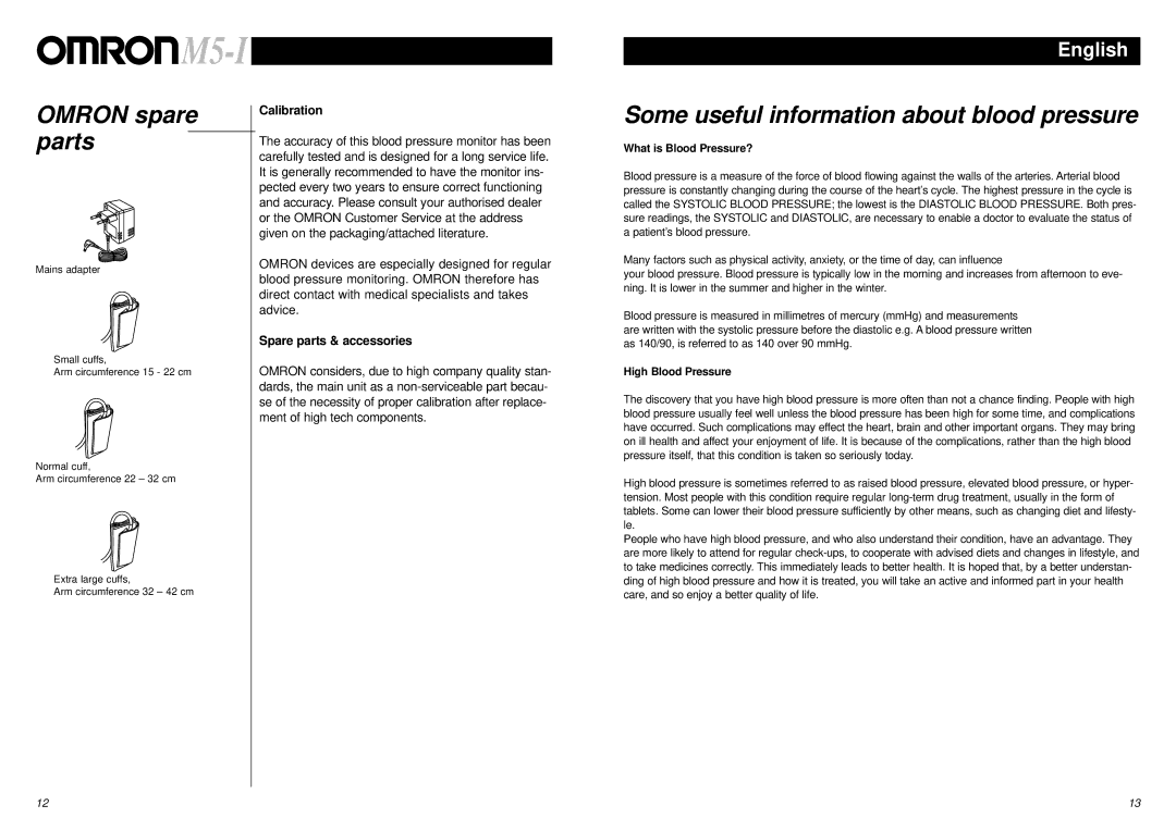 Omron Healthcare M5-I instruction manual Omron spare parts, Some useful information about blood pressure, Calibration 