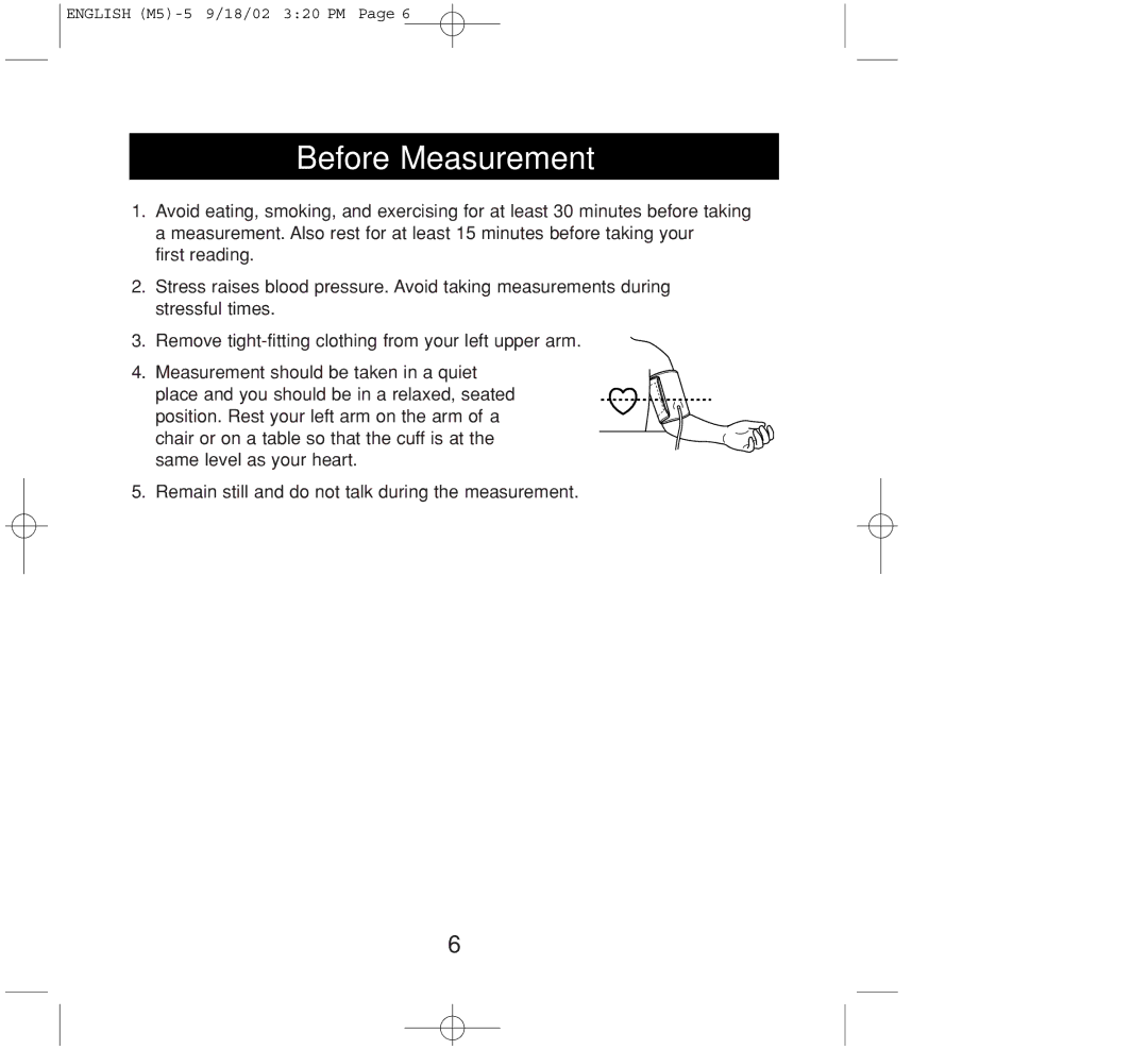 Omron Healthcare M5 instruction manual Before Measurement 