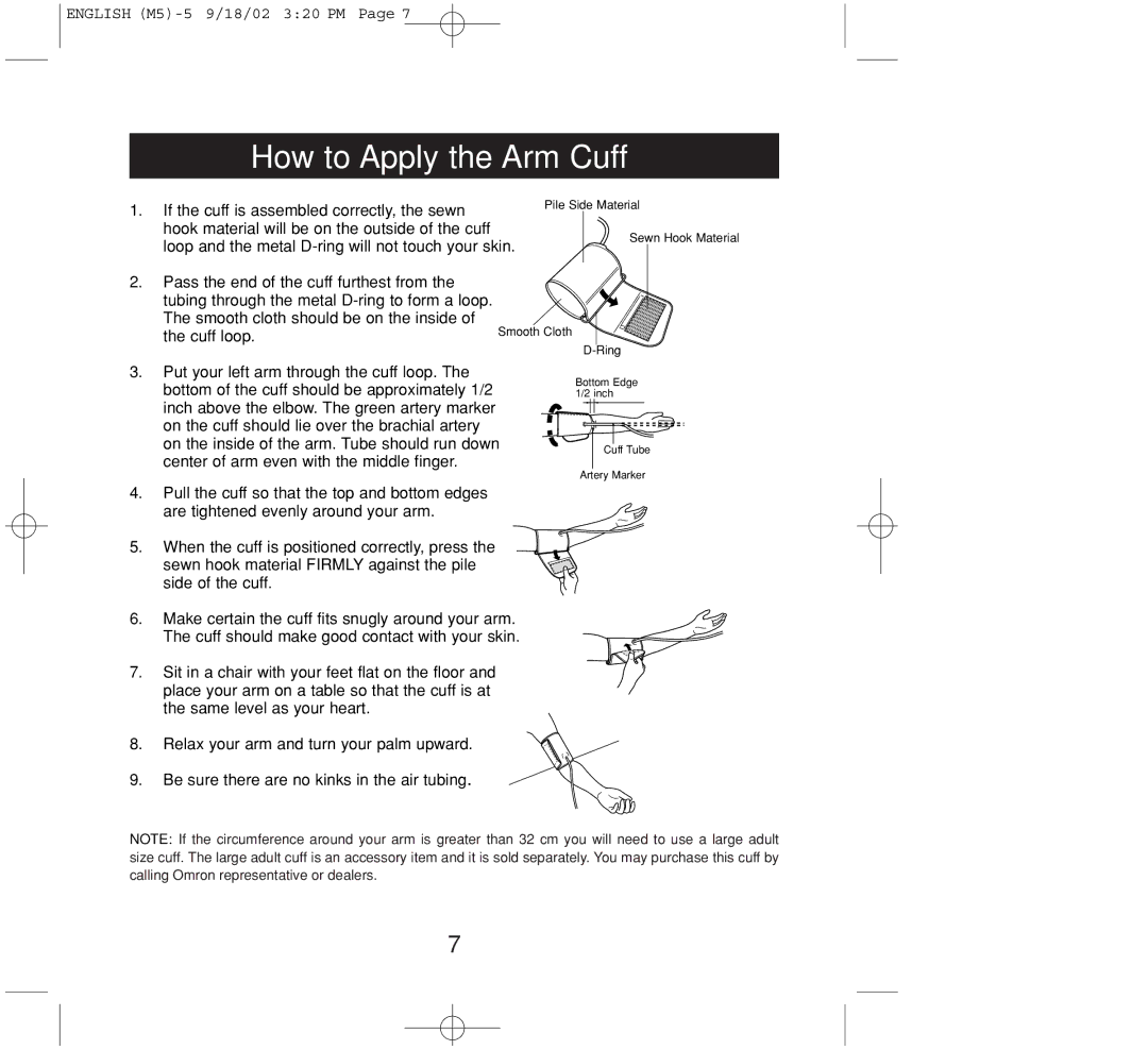 Omron Healthcare M5 instruction manual How to Apply the Arm Cuff 