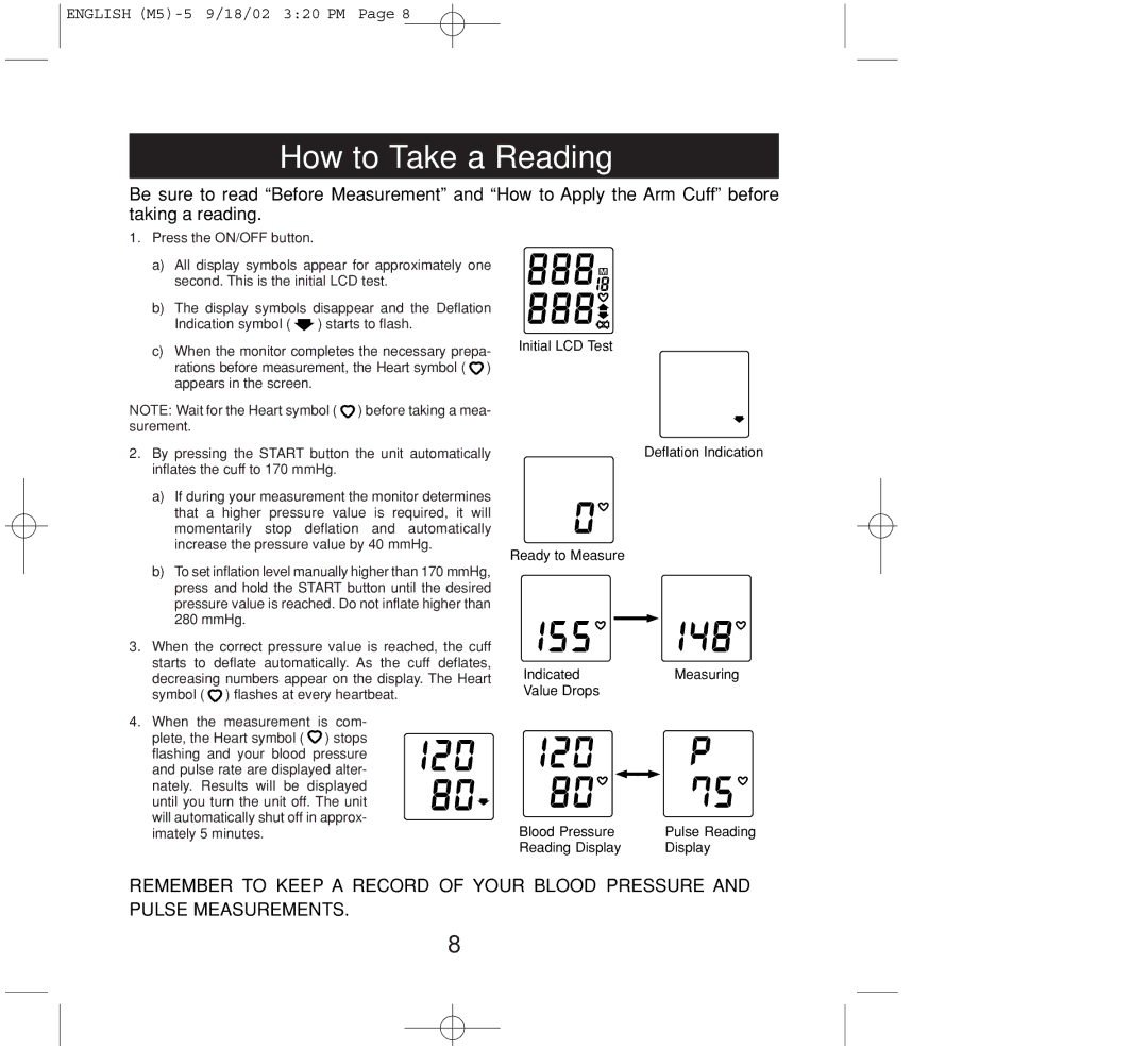 Omron Healthcare M5 instruction manual How to Take a Reading 