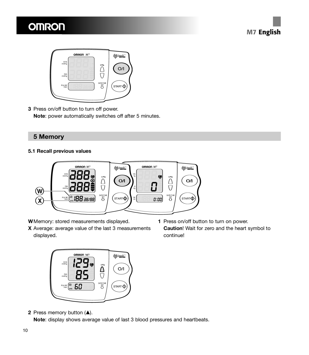 Omron Healthcare M7 manual Memory, Recall previous values 