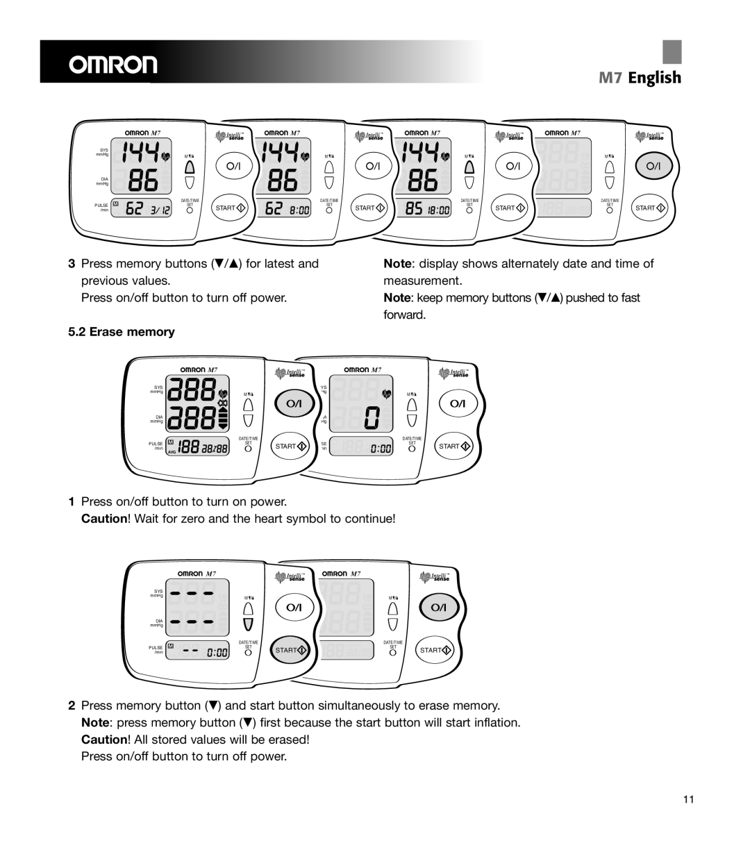 Omron Healthcare M7 manual Erase memory 