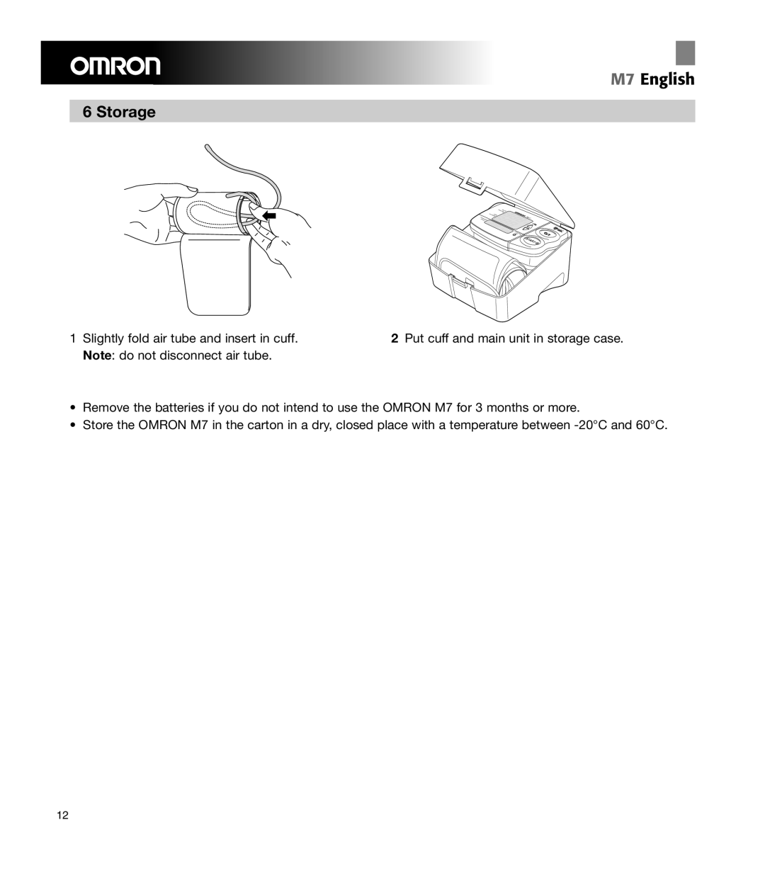 Omron Healthcare M7 manual Storage 