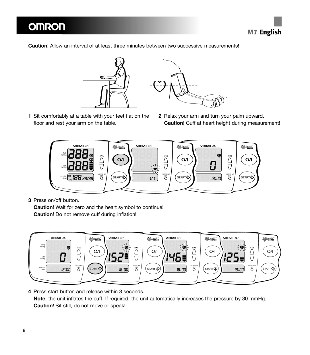 Omron Healthcare M7 manual Press start button and release within 3 seconds 