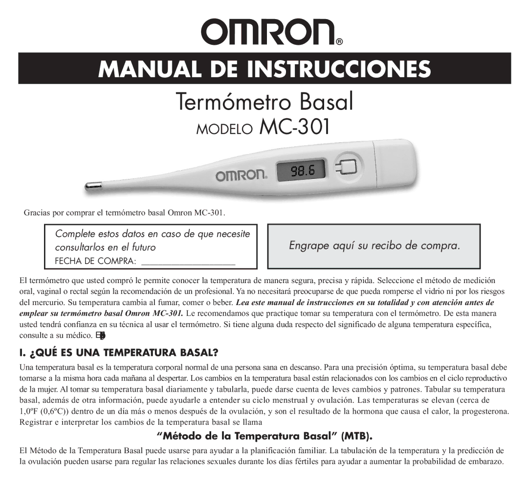 Omron Healthcare MC-301 manual Termómetro Basal, ¿QUÉ ES UNA Temperatura BASAL? 