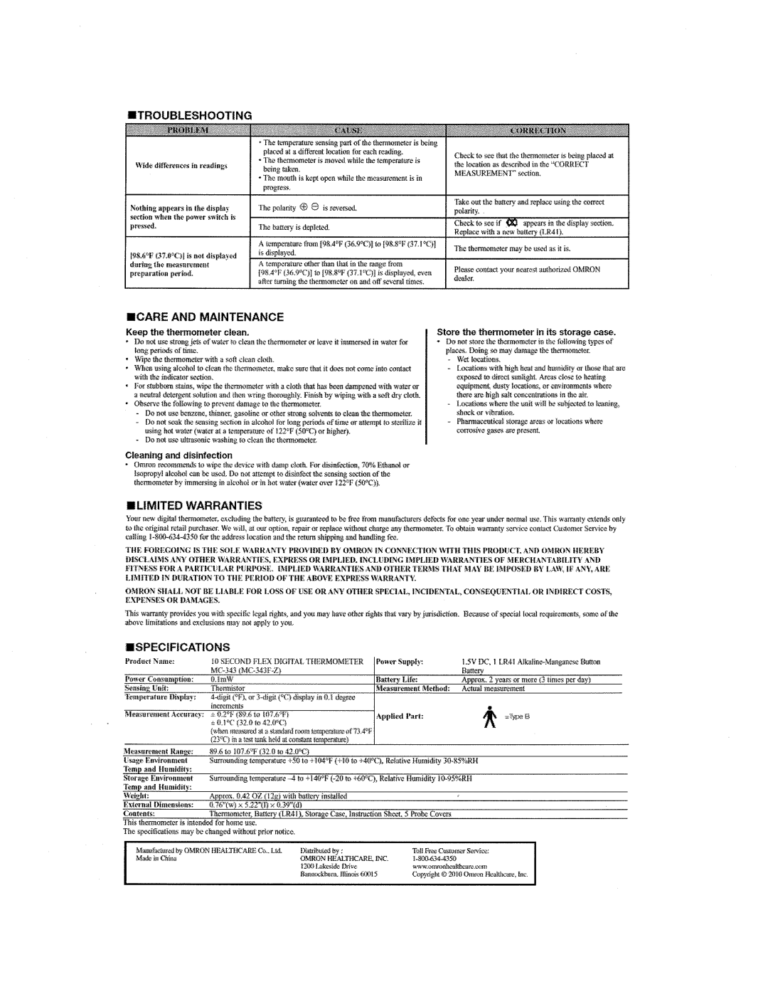 Omron Healthcare MC-343 manual 