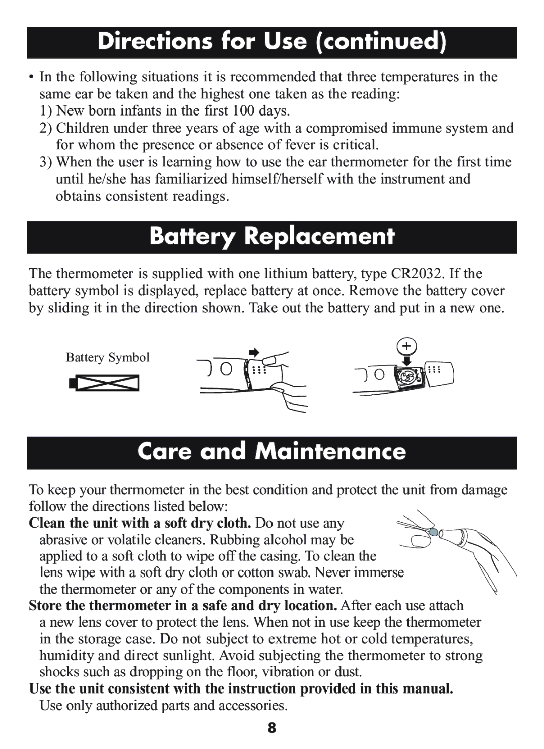 Omron Healthcare MC-509N manual Battery Replacement, Care and Maintenance 