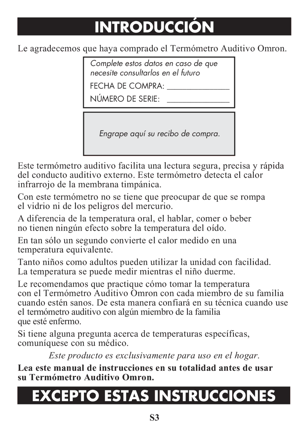 Omron Healthcare MC-514 manual Introduccióntitle, Excepto Estas Instrucciones 