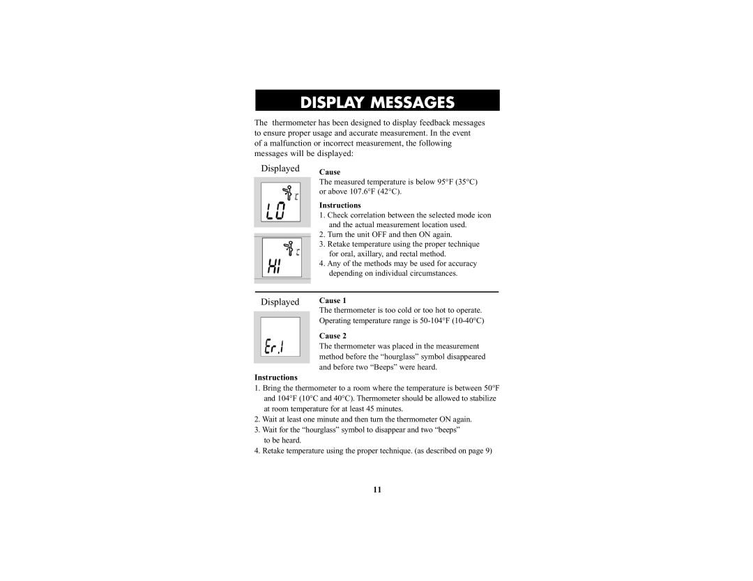 Omron Healthcare MC-600 manual Display Messages, Displayed 