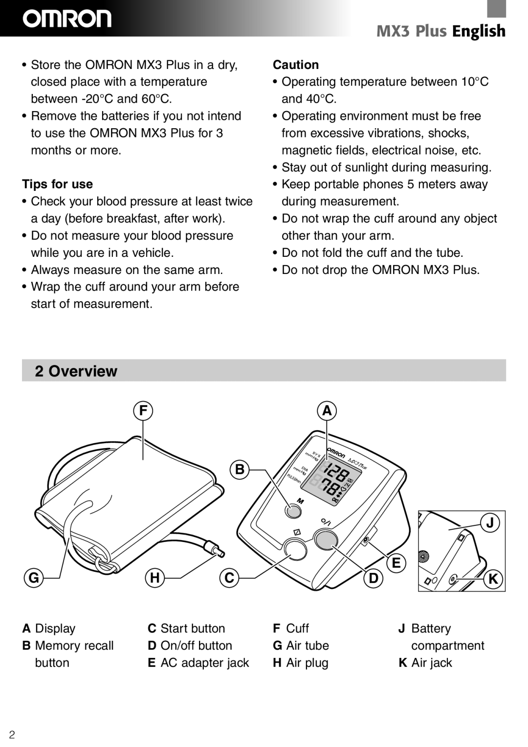 Omron Healthcare MX3 Plus manual Overview, Tips for use 