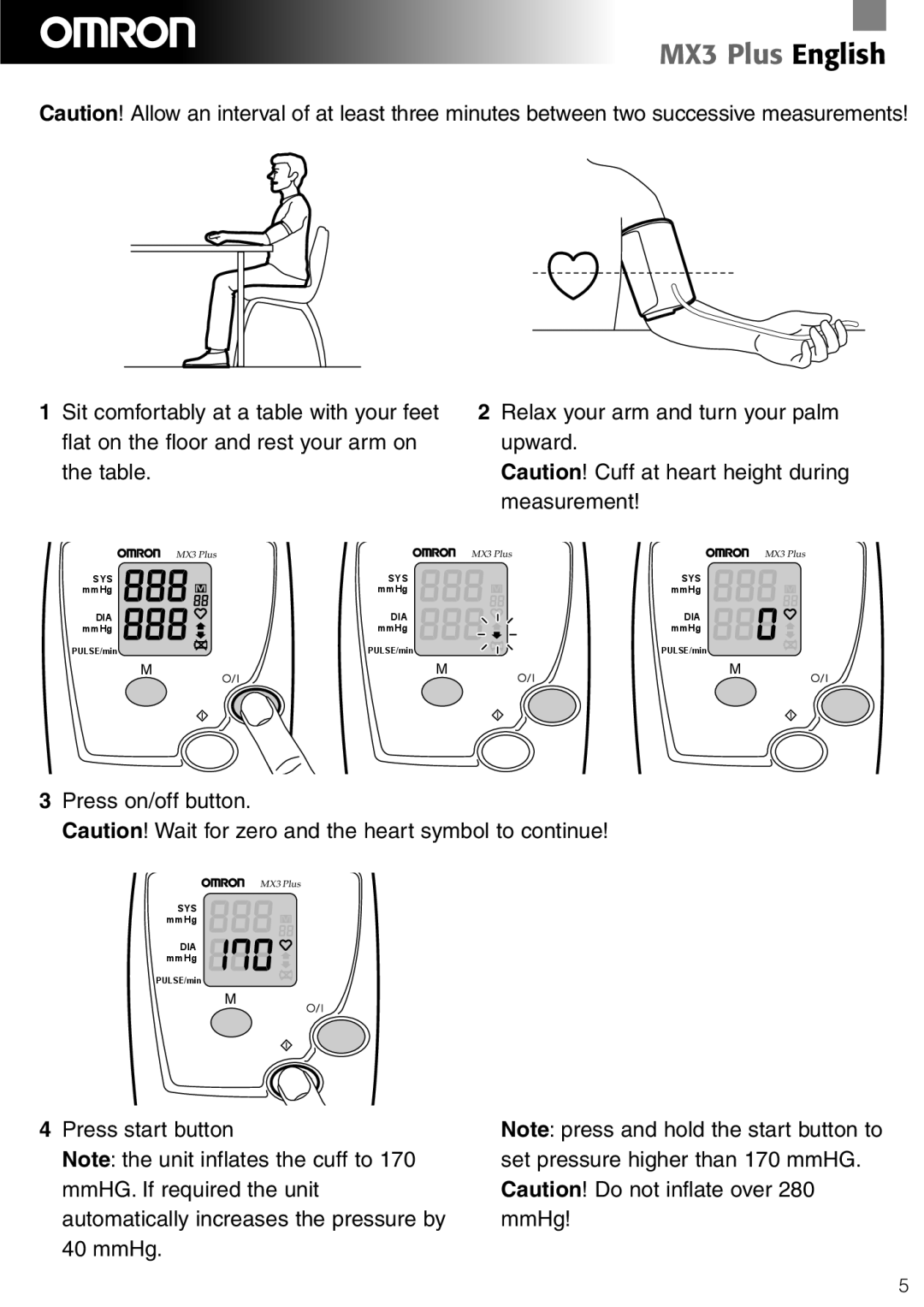 Omron Healthcare MX3 Plus manual Press on/off button 