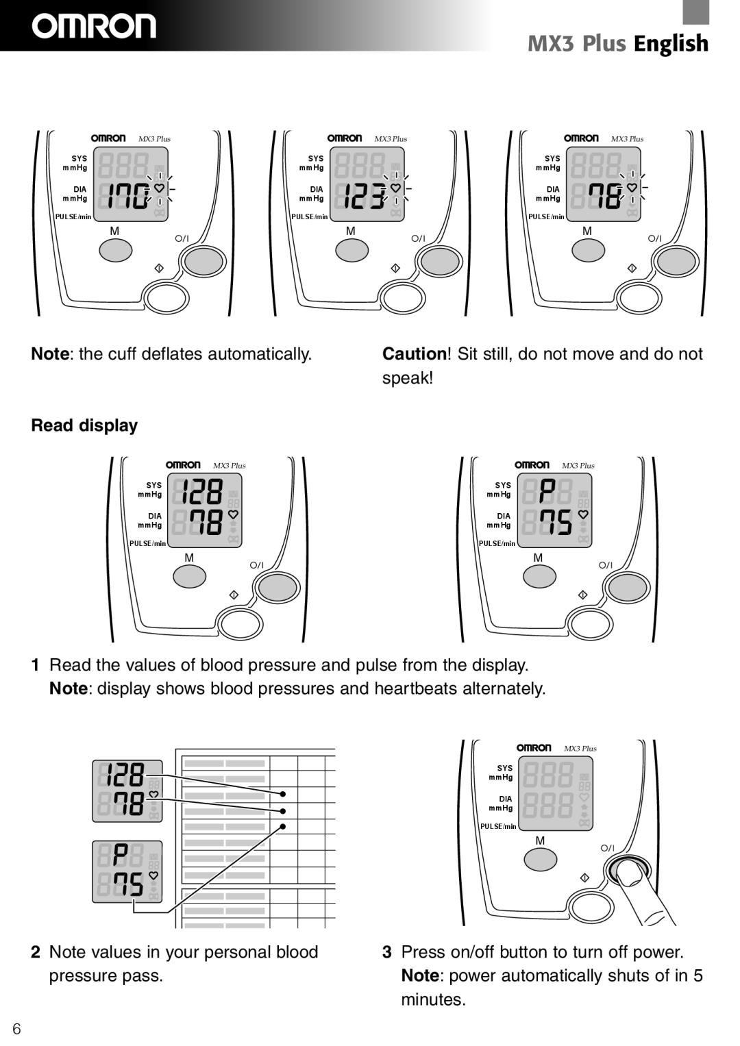 Omron Healthcare MX3 Plus manual Read display 