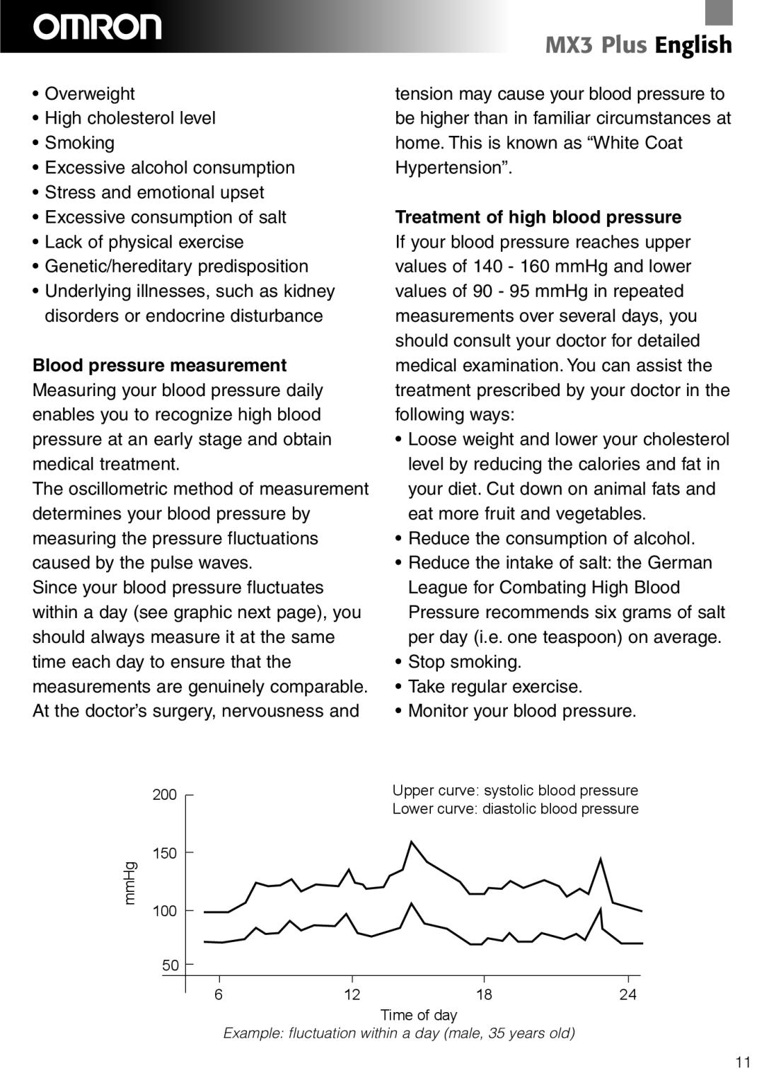 Omron Healthcare manual Blood pressure measurement, Treatment of high blood pressure, MX3 Plus English 