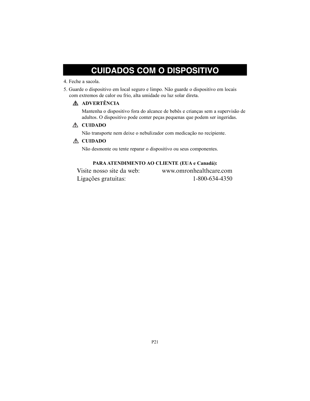 Omron Healthcare NE-C25 instruction manual Visite nosso site da web Ligações gratuitas 